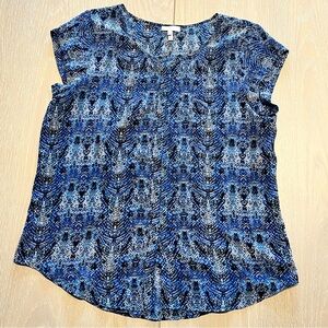 Joie Snakeskin Silk Blouse Shirt Women’s Small Blue Short Sleeve Button Down